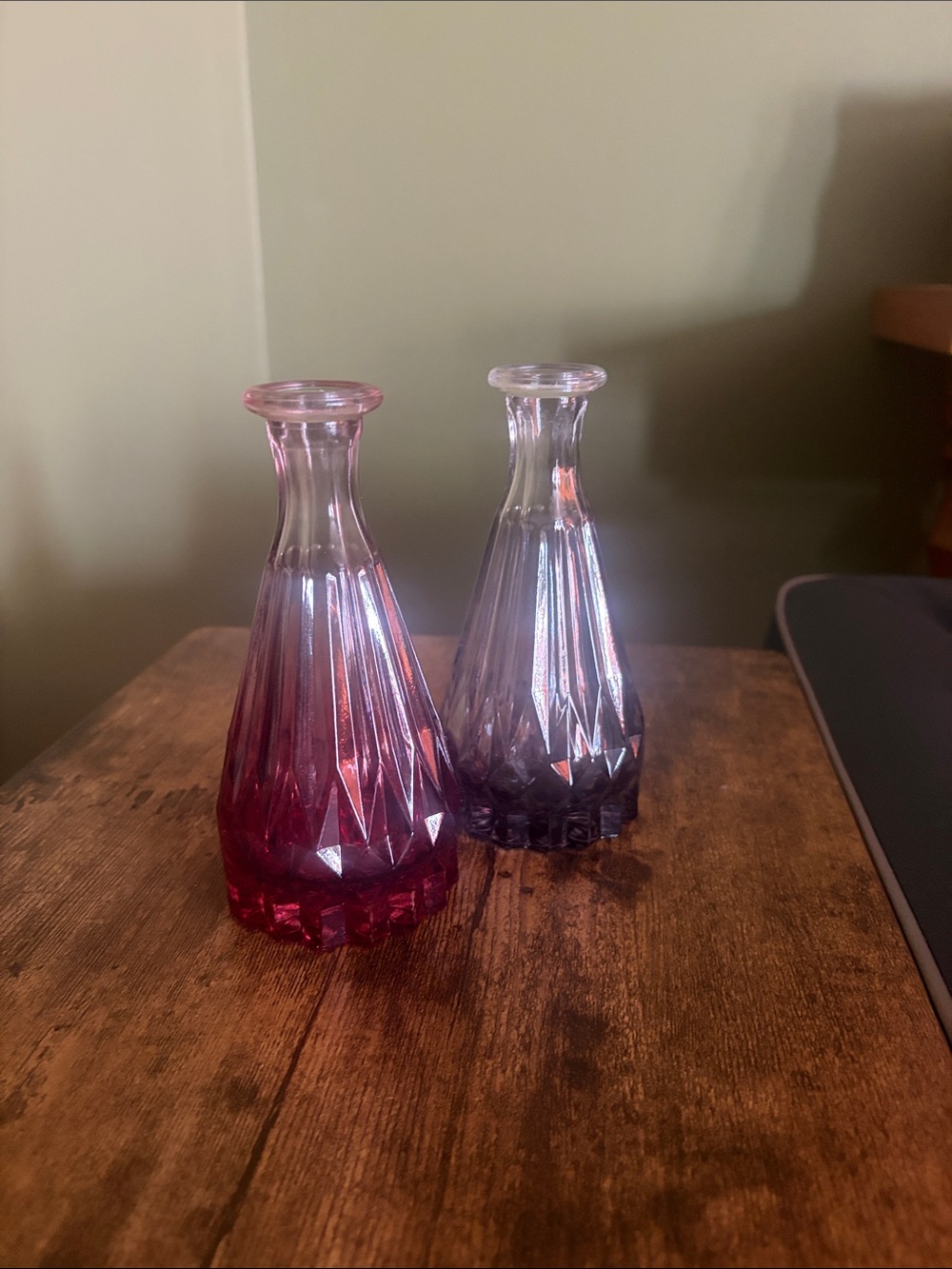 Faceted Glass Bud Vases in Pink and Gray- Set of 2